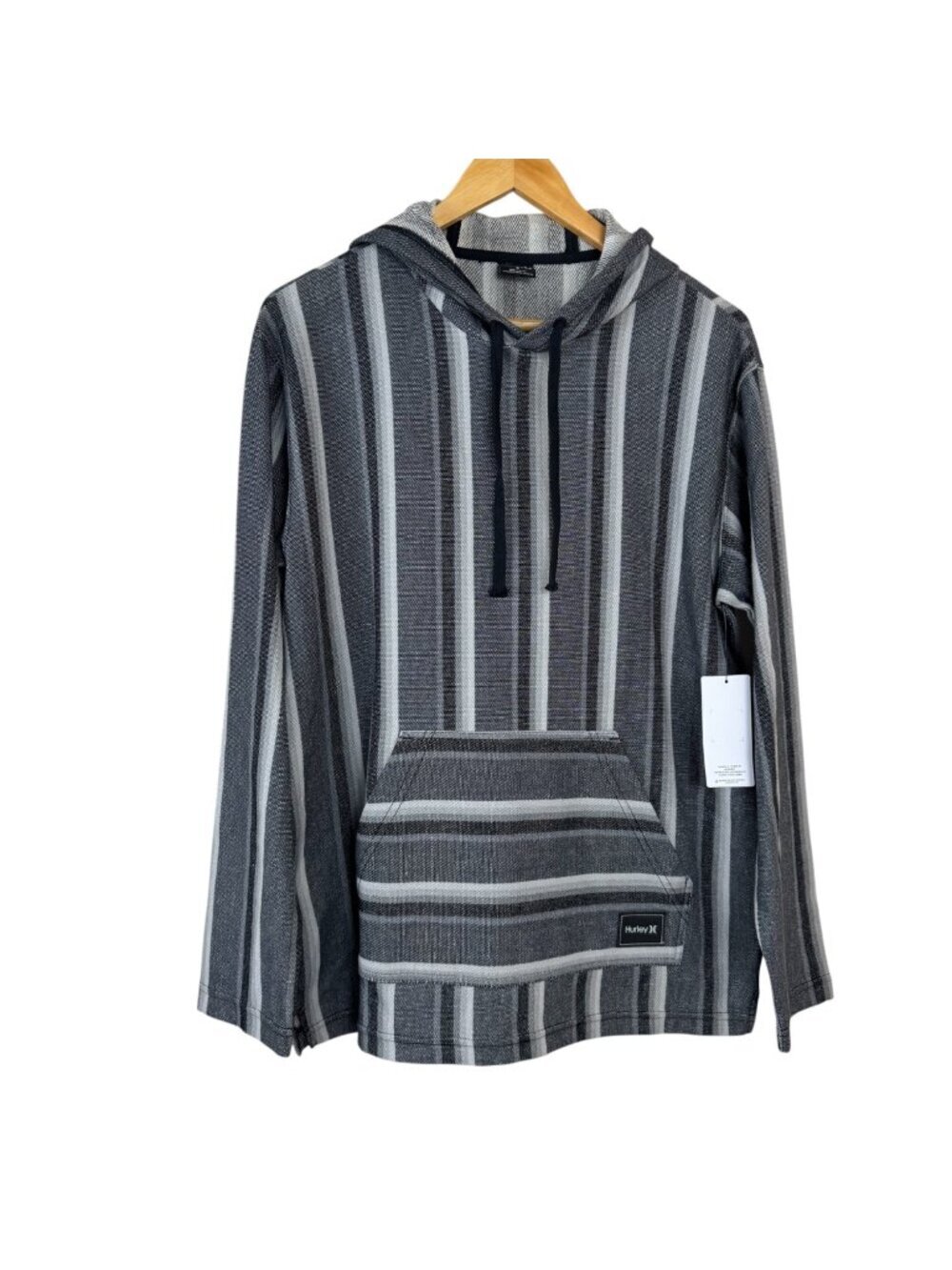 Hurley NEW OG Poncho Hoodie Sweatshirt Grey Striped Mens SM Surfer Hippie Beachy